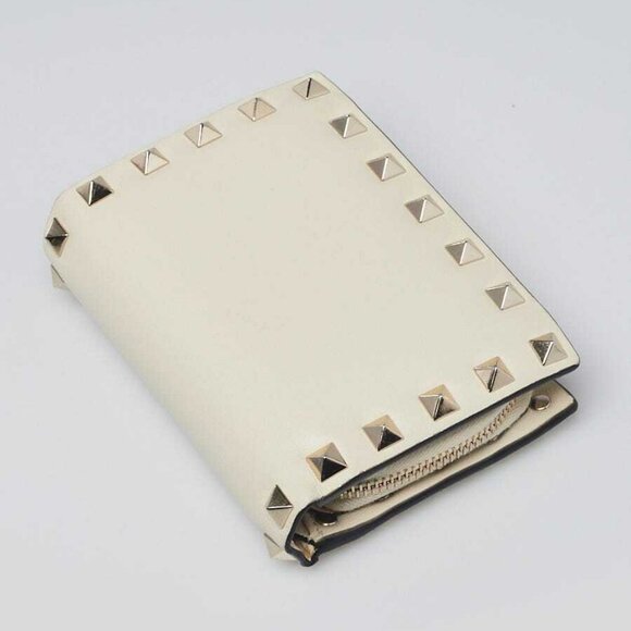 Valentino White Leather and Rockstud Bi-Fold Compact Wallet - Picture 2 of 9